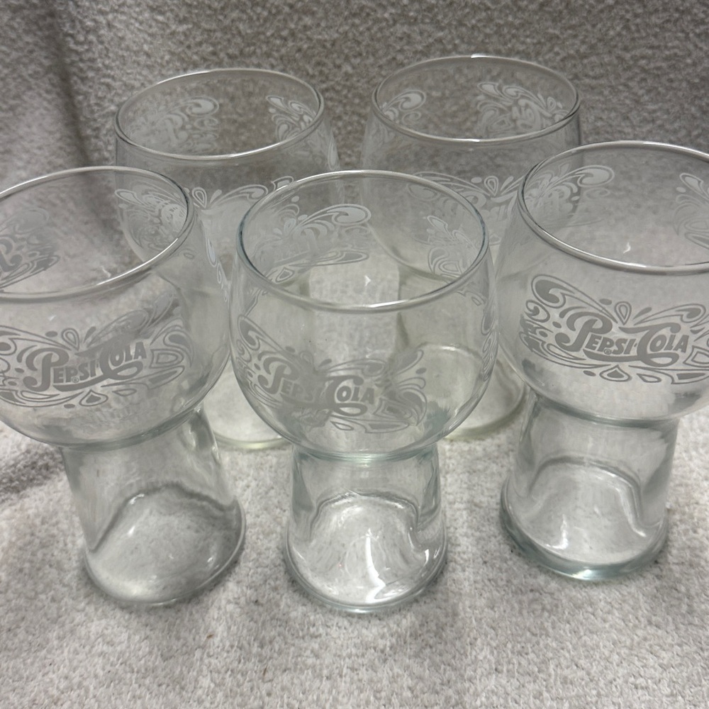 Pepsi Cola Etched Glass 5 total